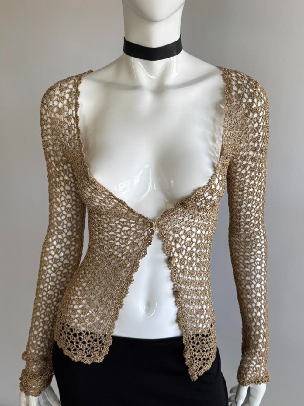 90s Betsey Johnson Archival Gold Crochet Cardigan
